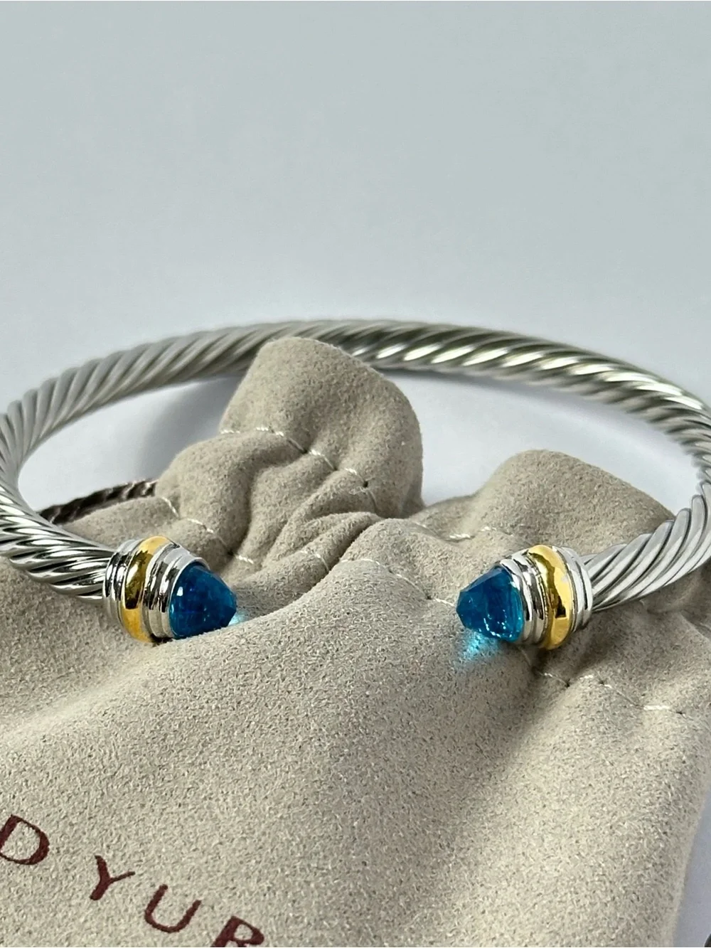 David Yurman 5mm Cable Classics Blue Topaz and 14K Gold Accent Cuff Bracelet